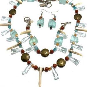 Handmade Jewelry Set by Surdigirl - Sea Glass, Sandstone, Shell, Pearl